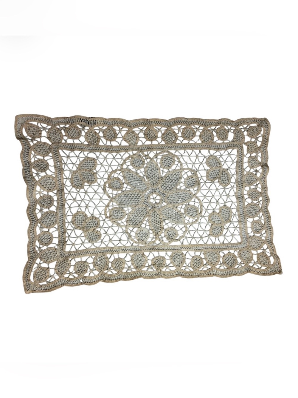 Vintage cream lace sheer floral geometric decorative doily